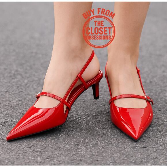 ZARA Red Patent Kitten Heels NWT | Viral Slingback Pumps - Picture 2 of 16